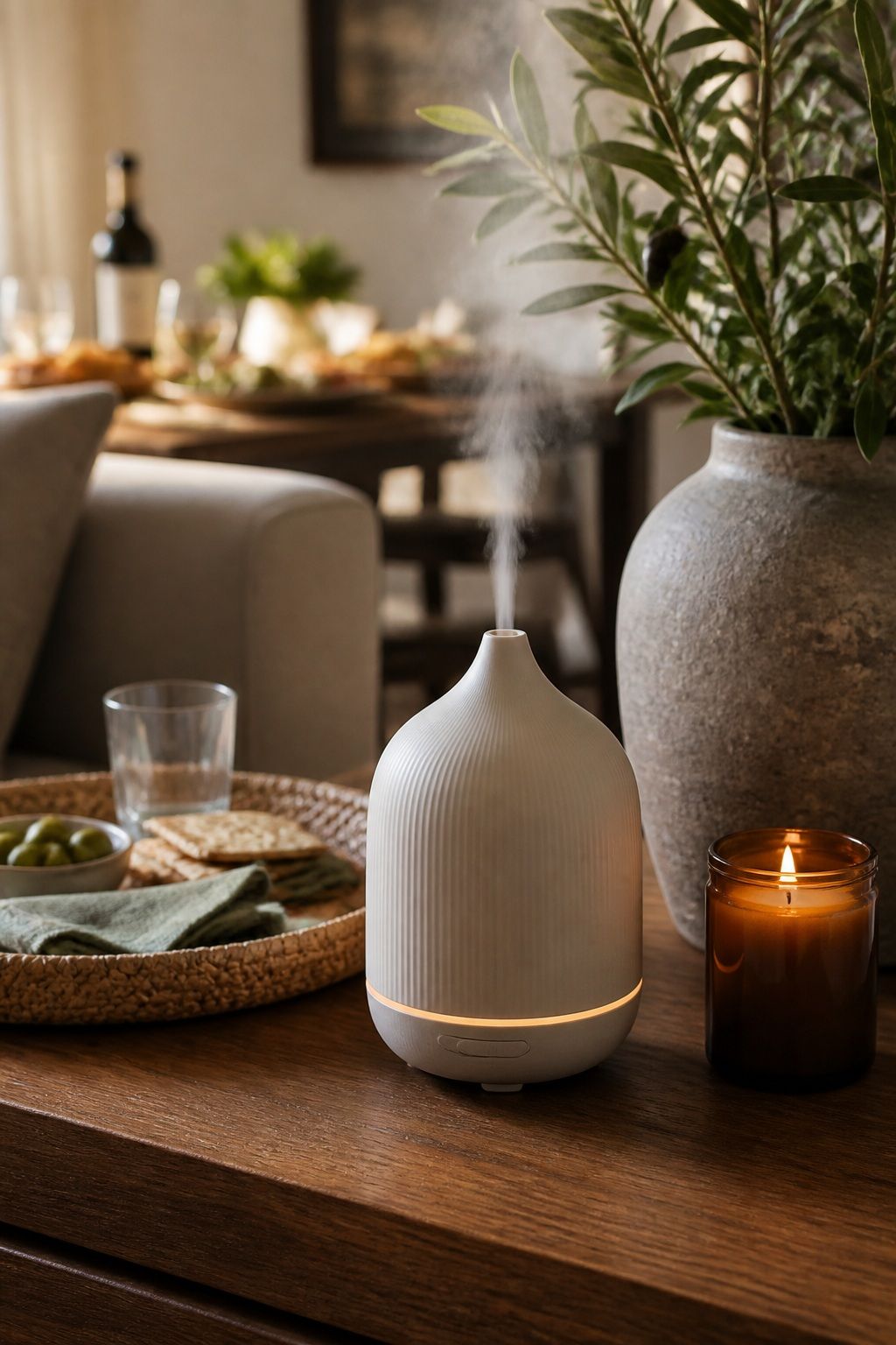 Essential Oil Diffuser for a small apartment hosting essentials setup.