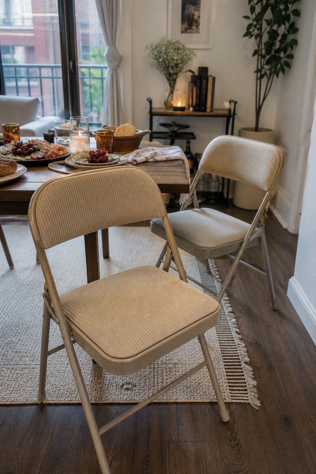 Folding Chairs for a small apartment hosting essentials setup.