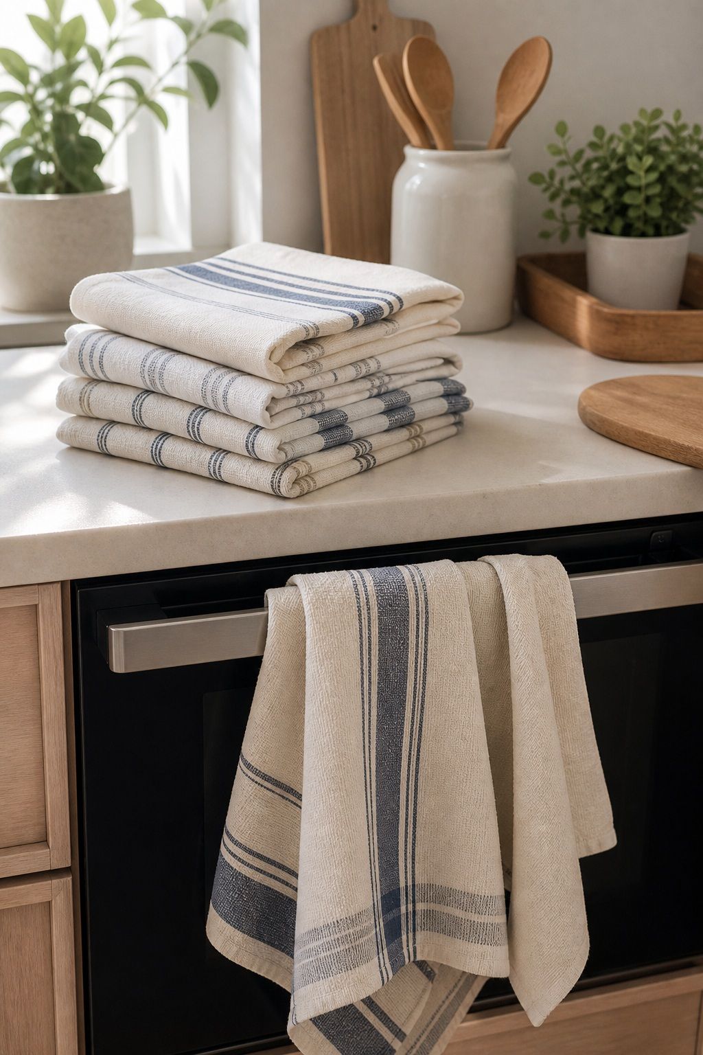 Kitchen Dish Towels Set for a small apartment hosting essentials setup.