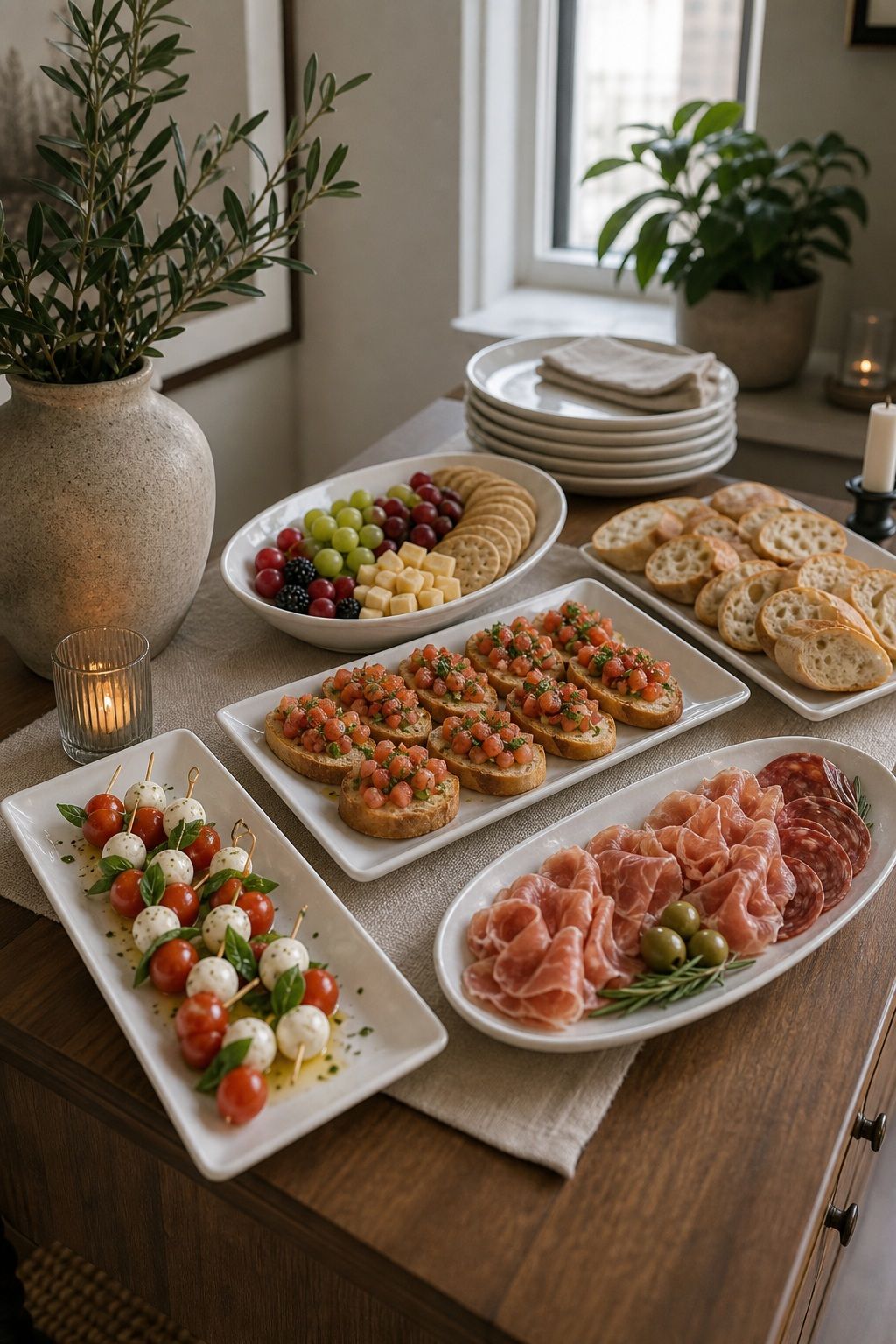 Serving Platters Set for a small apartment hosting essentials setup.
