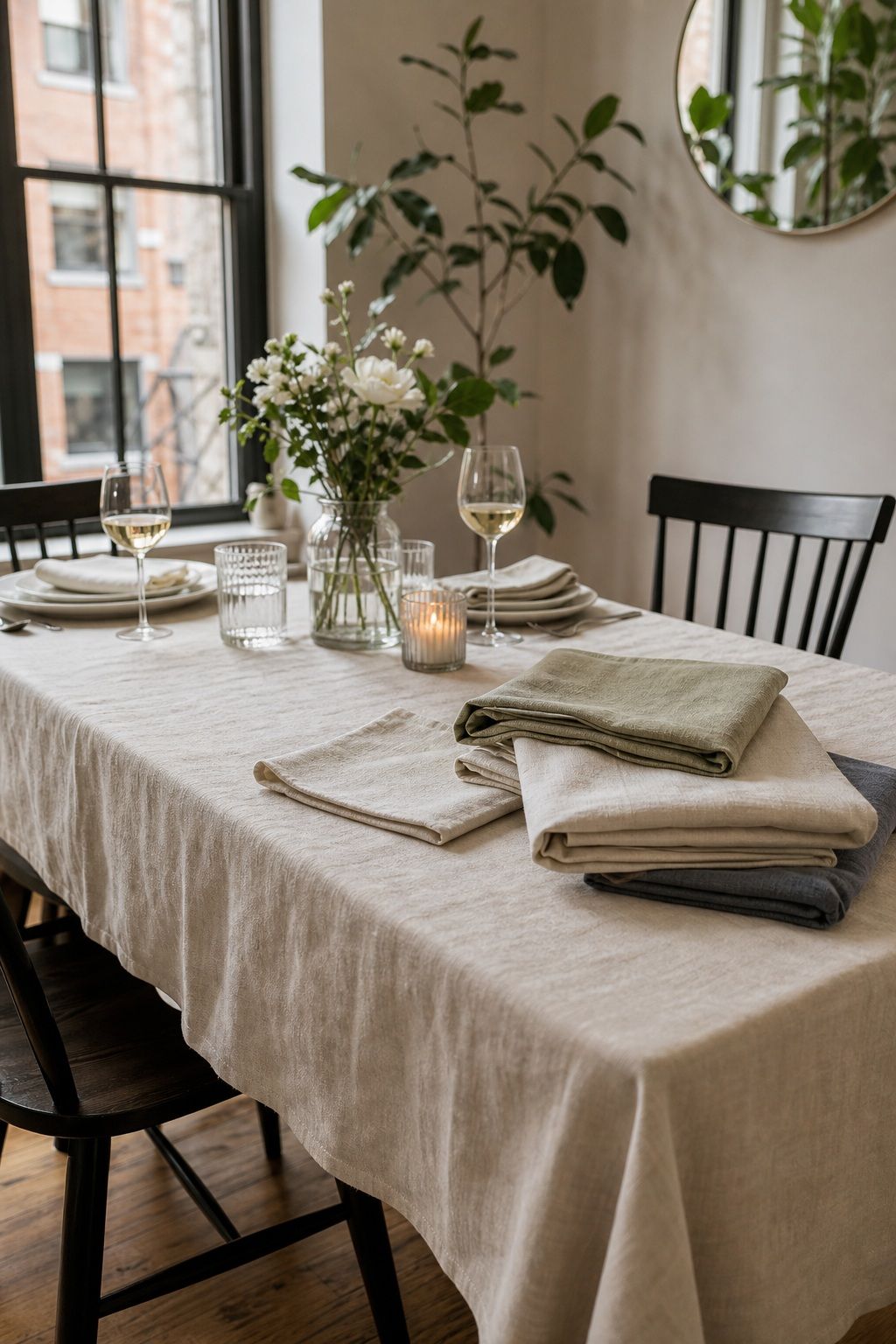 Tablecloth Set for a small apartment hosting essentials setup.