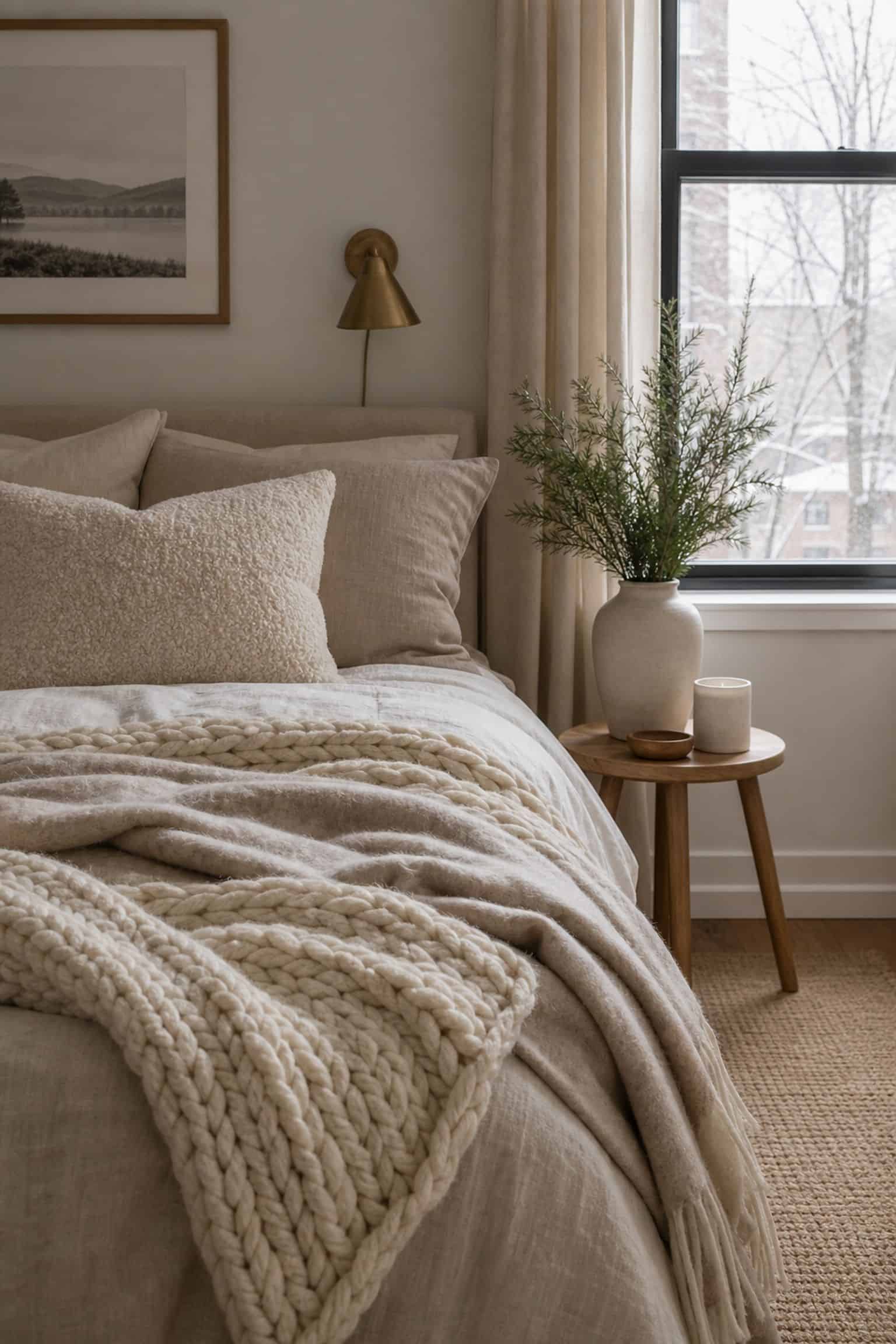 Layer in Cozy Texture and Plush Throws small apartment idea for Top 19 After-Christmas Winter Decor Ideas for Small Apartments.