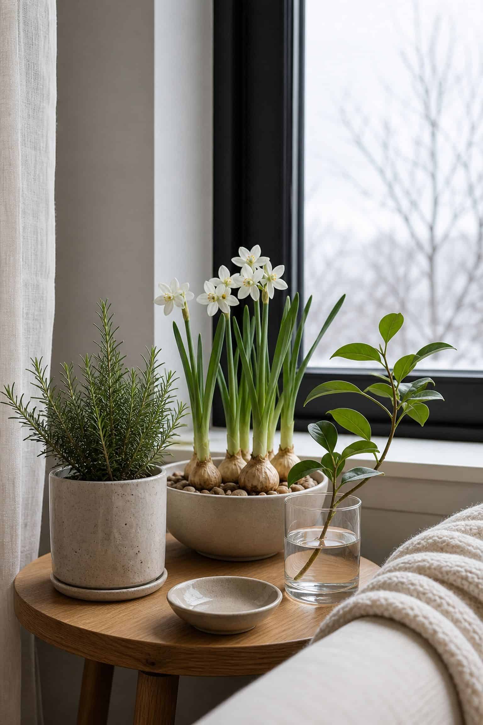 Add a Few Living, Hopeful Touches small apartment idea for Top 19 After-Christmas Winter Decor Ideas for Small Apartments.