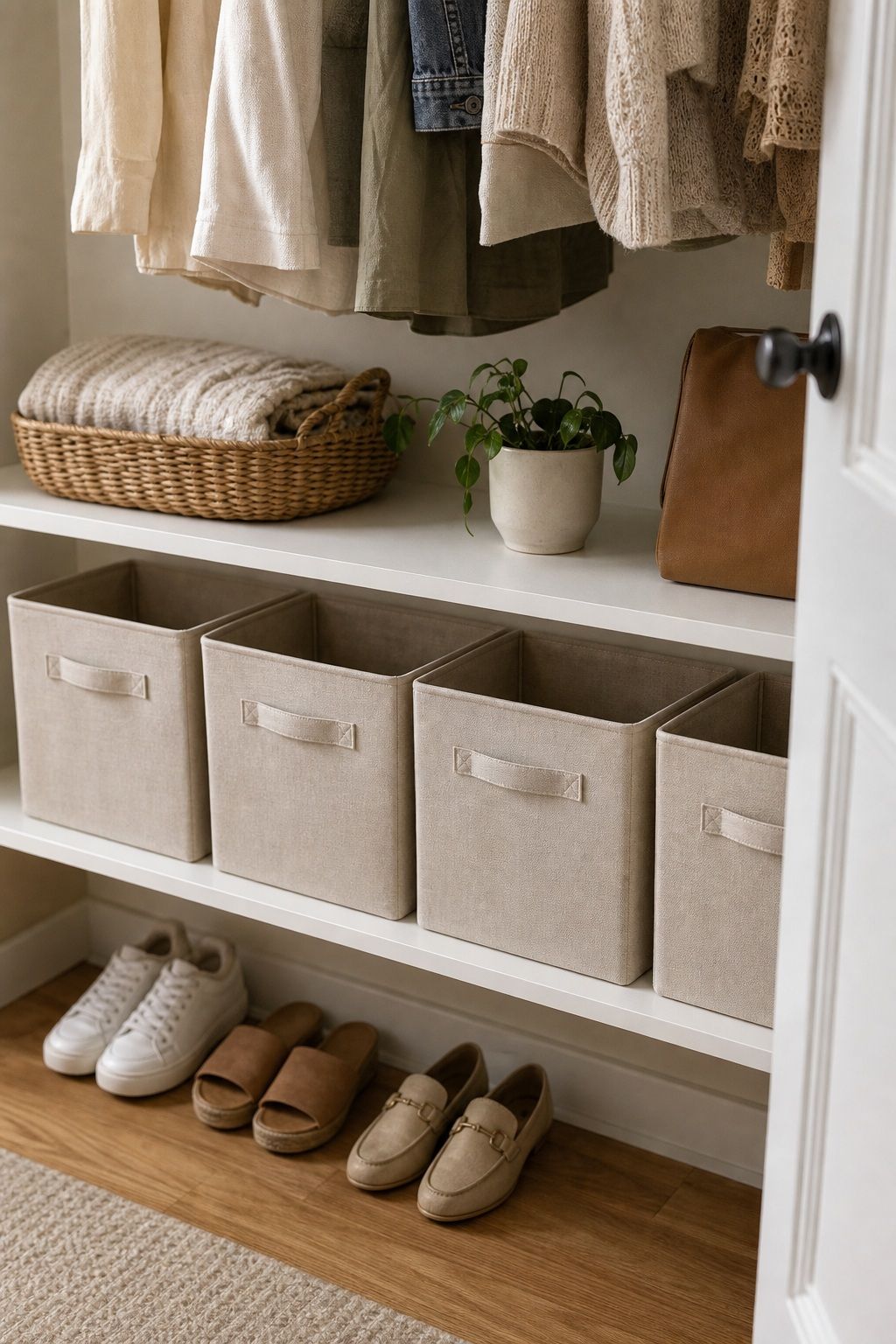 Natural Linen Cube Storage Bins Set of 4 small apartment idea for 20 Amazon Home Decor Finds Under $50 That Look Way More Expensive.