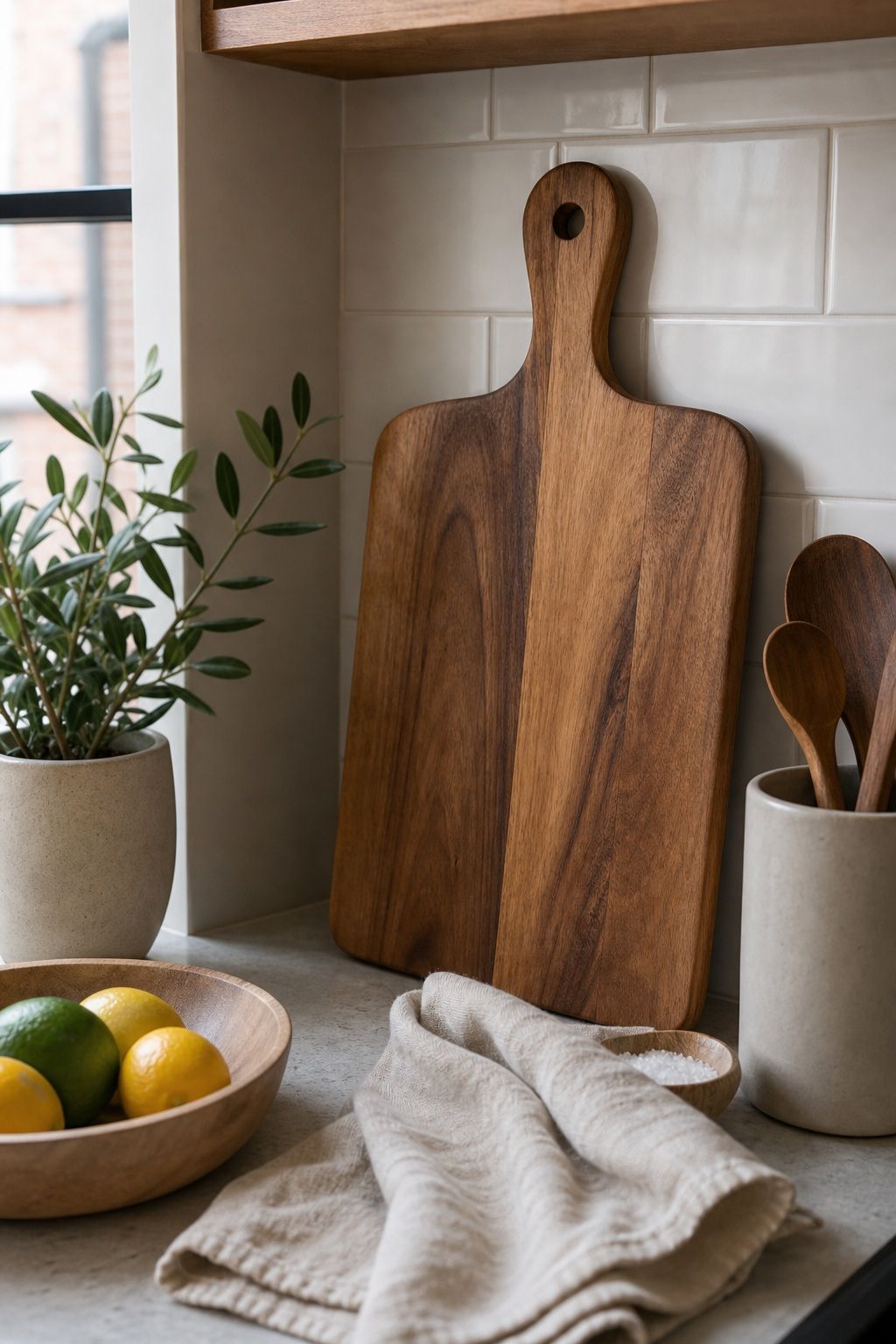 Acacia Wood Serving Board with Handle small apartment idea for 20 Amazon Home Decor Finds Under $50 That Look Way More Expensive.