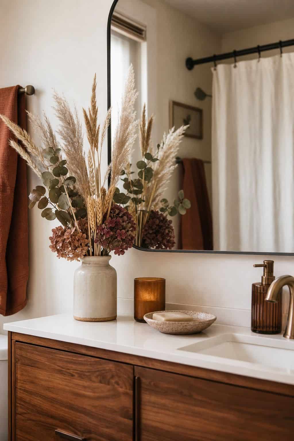 11. Add Dried Florals or Foliage Stems - autumn bathroom decor idea