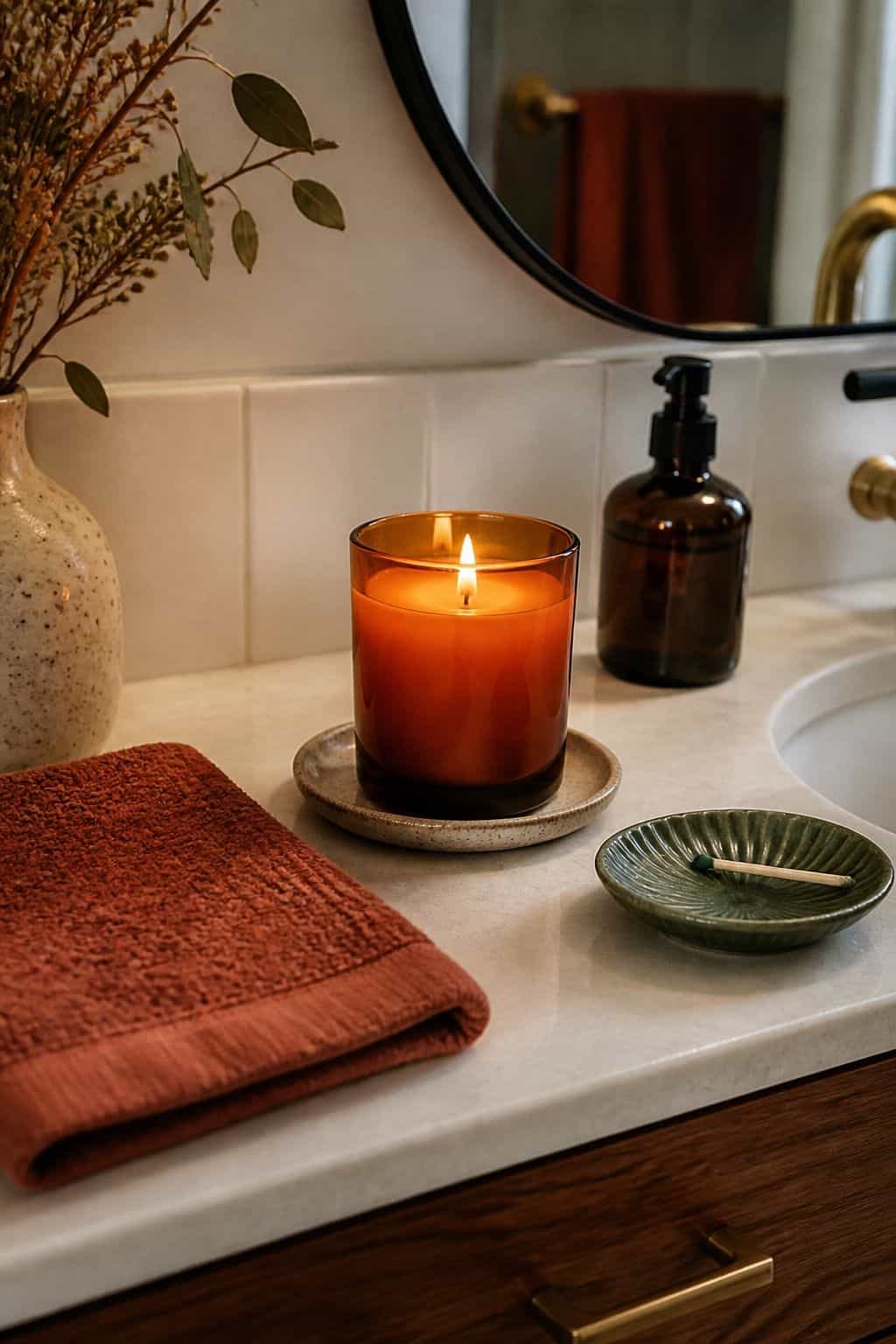 13. Bring in a Fall-Scented Candle - autumn bathroom decor idea