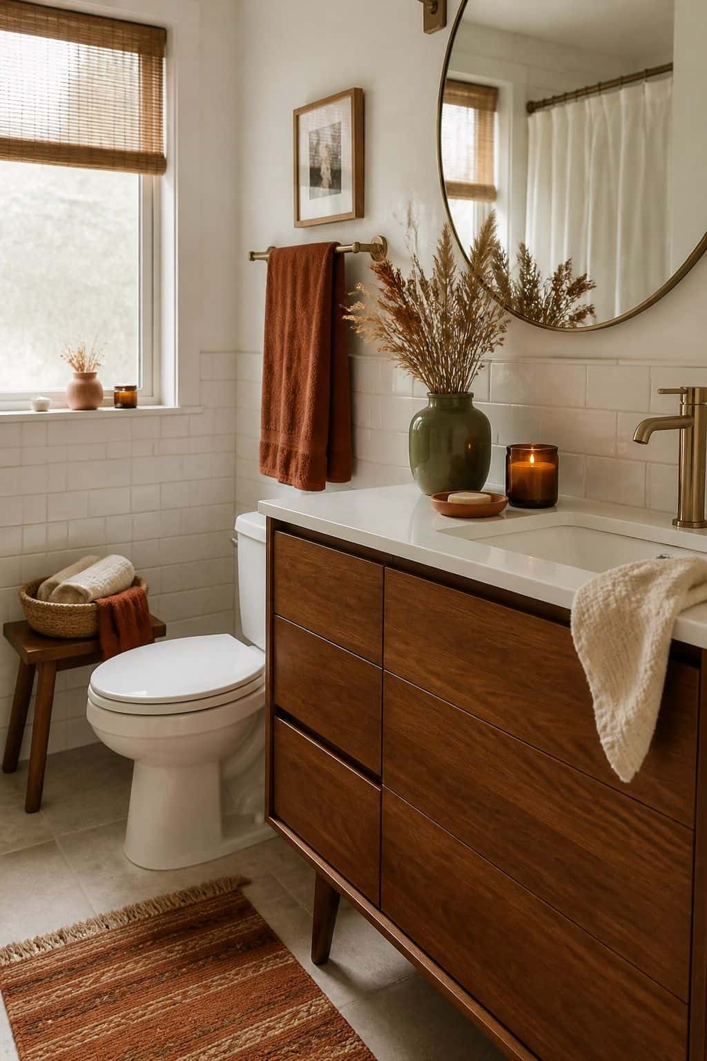 5. Commit to a Warm Autumn Palette - autumn bathroom decor idea