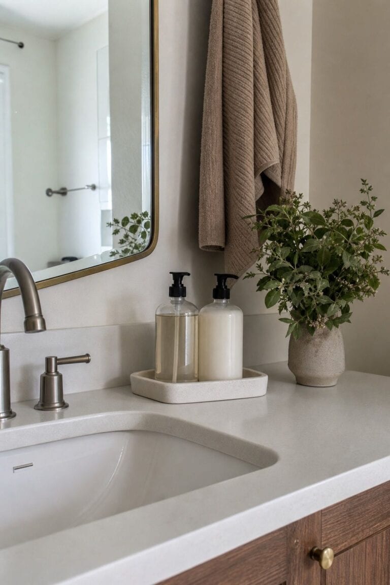 Tray with Hand Soap and Lotion small apartment idea for Top 15 Bathroom Corner Decor Ideas for Small Apartments.
