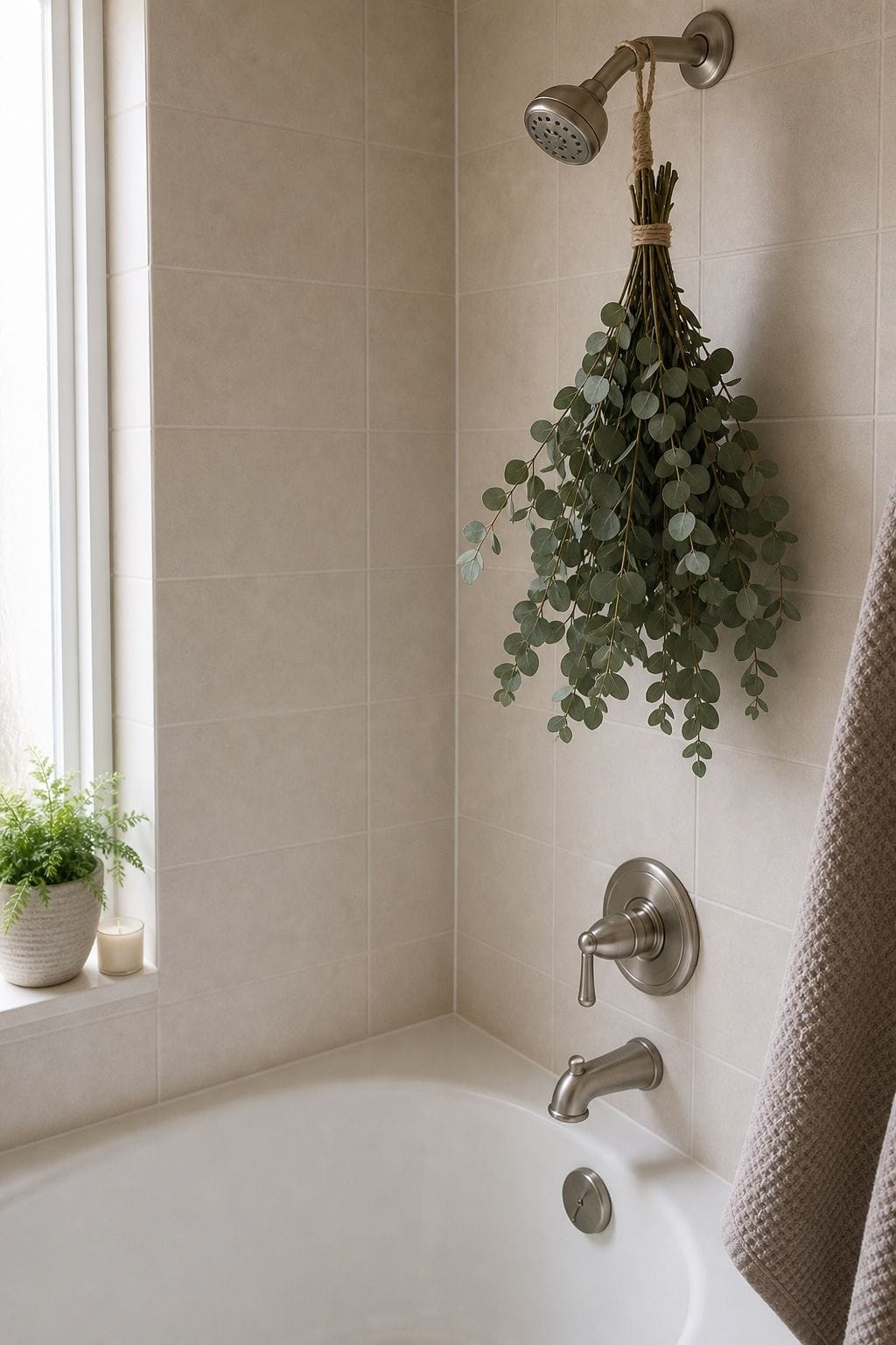 Hanging Eucalyptus small apartment idea for Top 15 Bathroom Corner Decor Ideas for Small Apartments.