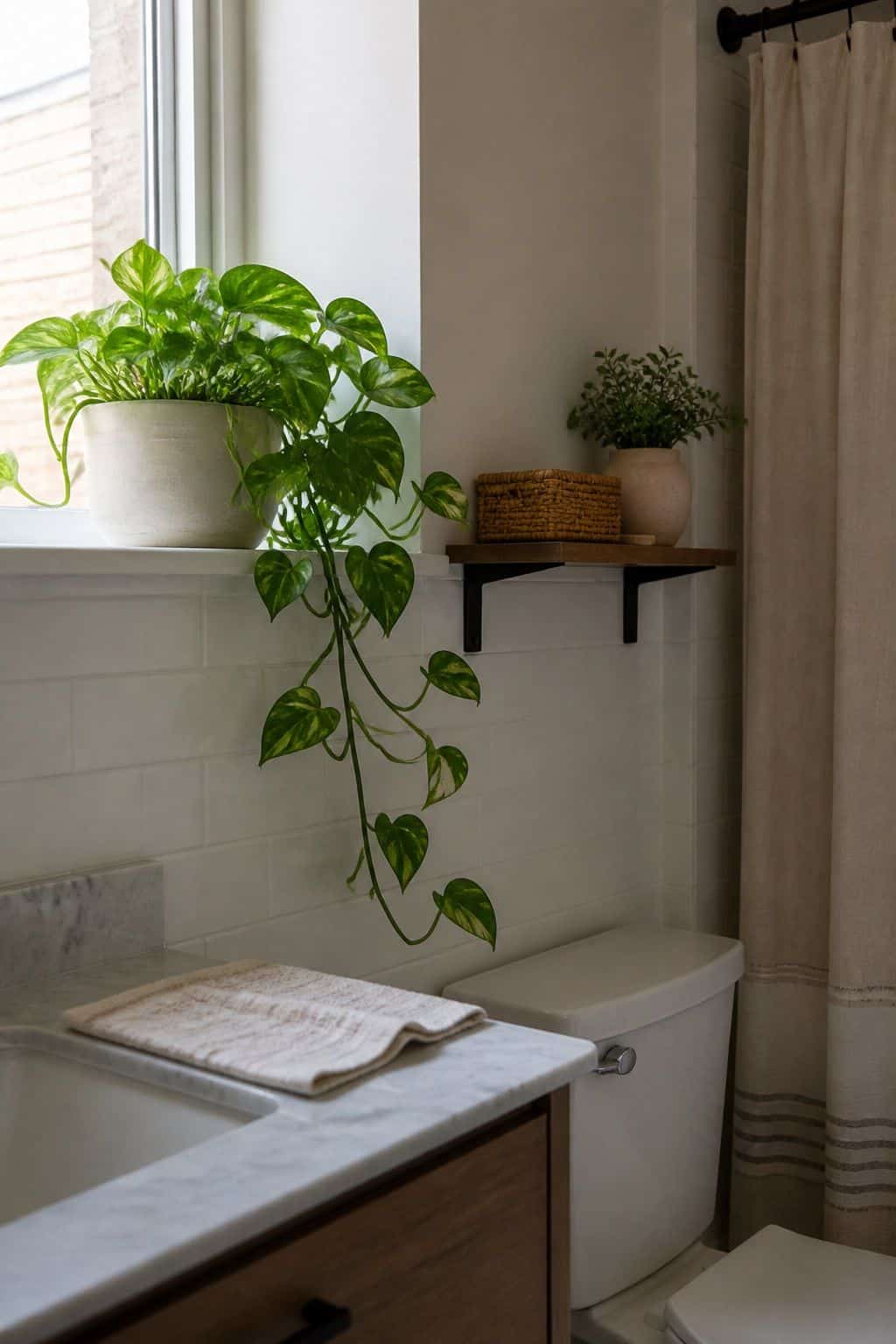 Trailing Plant small apartment idea for Top 15 Bathroom Corner Decor Ideas for Small Apartments.