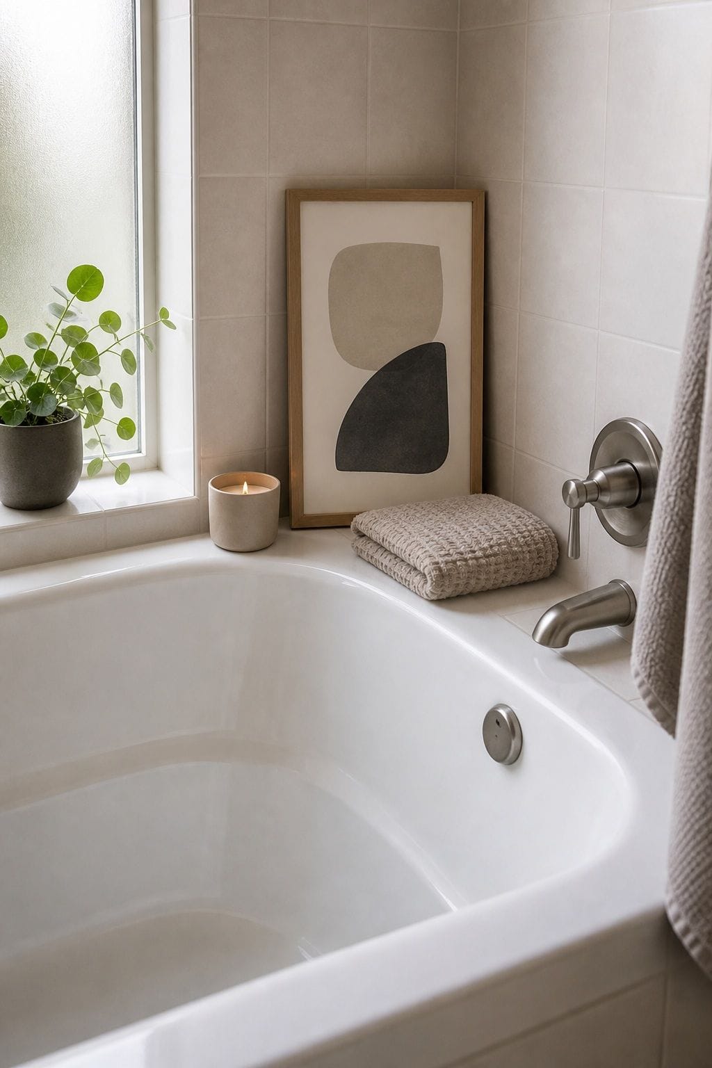 Art Leaning Against the Wall small apartment idea for Top 15 Bathroom Corner Decor Ideas for Small Apartments.