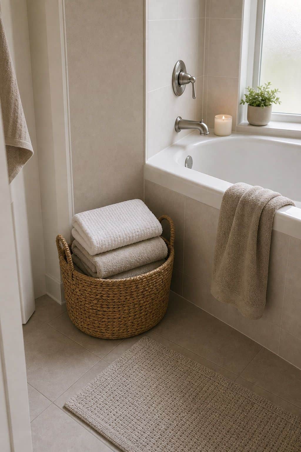 Basket of Extra Towels small apartment idea for Top 15 Bathroom Corner Decor Ideas for Small Apartments.