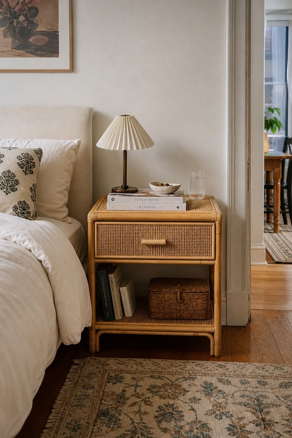 Natural Rattan Nightstand with Drawer small apartment idea for 15 Bedroom Aesthetic Essentials From Amazon That Transform Your Space.