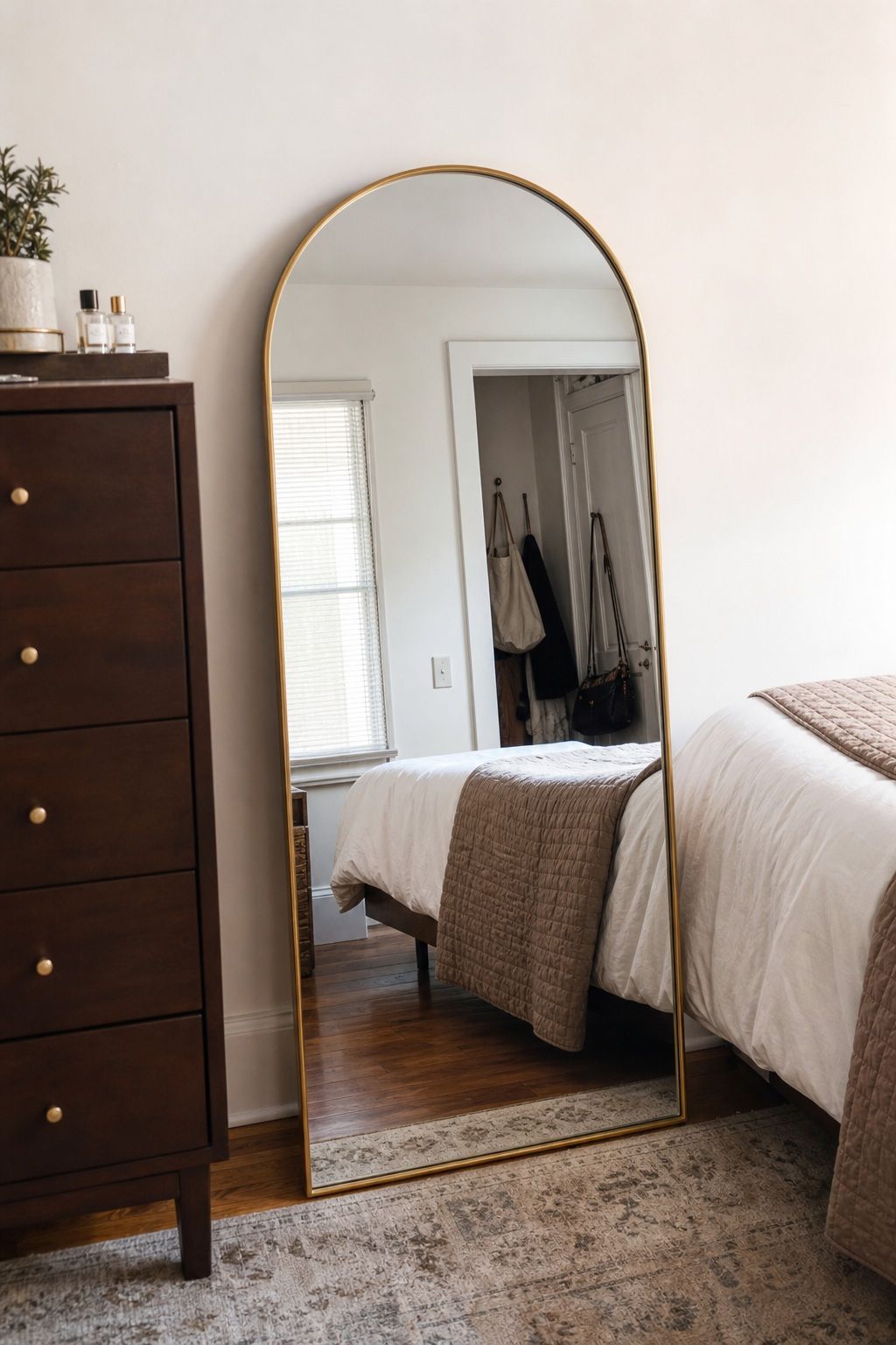 Gold Arch Full-Length Leaning Mirror small apartment idea for 15 Bedroom Aesthetic Essentials From Amazon That Transform Your Space.