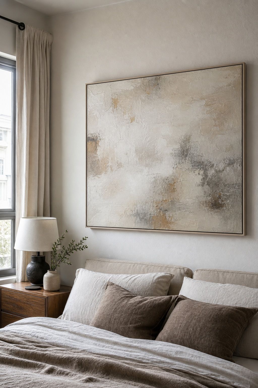 Large Neutral Abstract Canvas 36x24 small apartment idea for 15 Bedroom Aesthetic Essentials From Amazon That Transform Your Space.