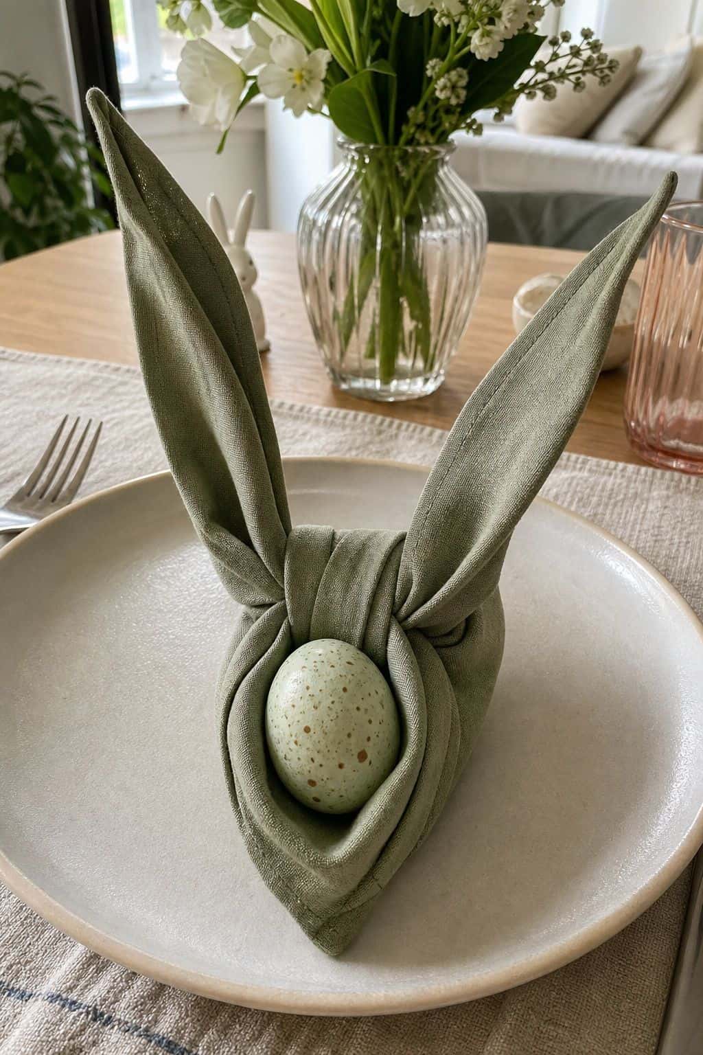 Fold Bunny-Eared Napkins small apartment idea for Top 16 Easter Decorating Ideas for Small Apartments.