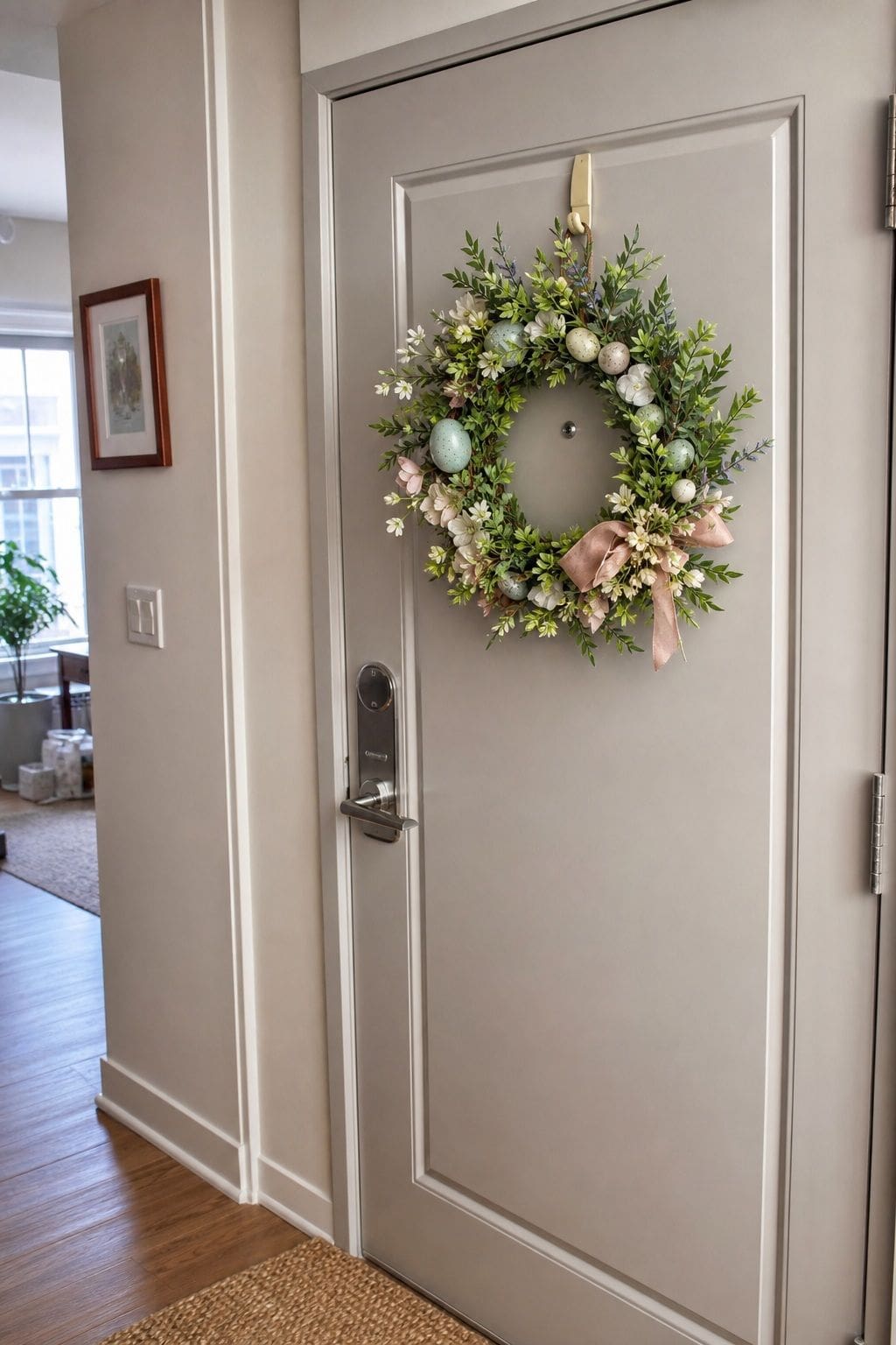 Hang an Easter Wreath small apartment idea for Top 16 Easter Decorating Ideas for Small Apartments.