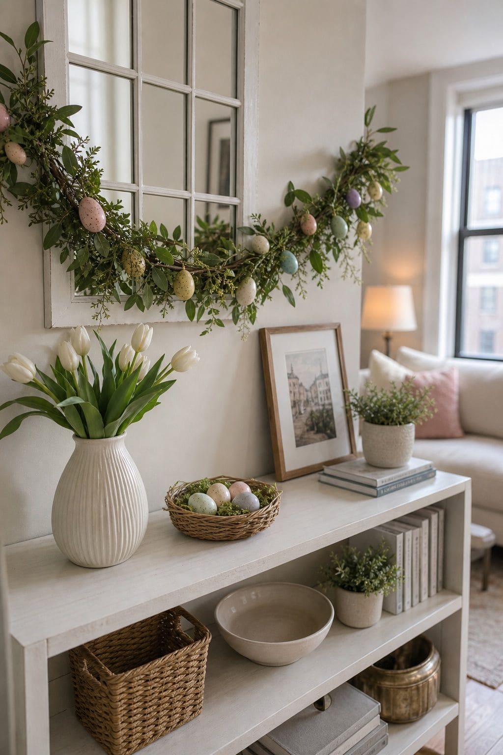 Drape an Easter Garland small apartment idea for Top 16 Easter Decorating Ideas for Small Apartments.