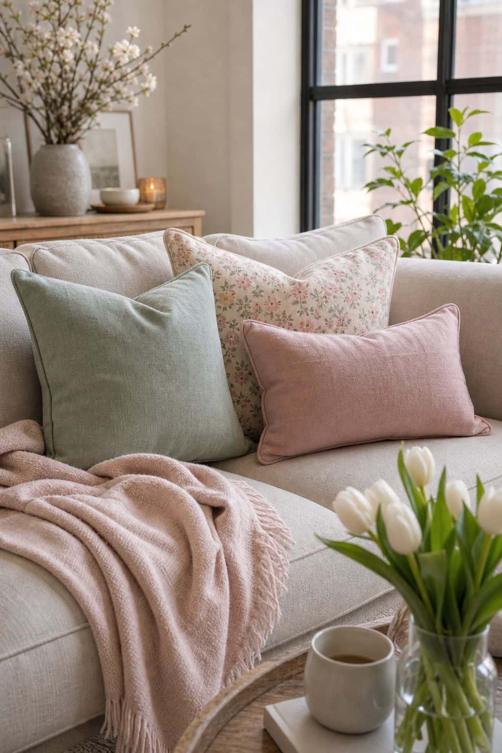 Add Spring Throw Pillows and Textiles small apartment idea for Top 16 Easter Decorating Ideas for Small Apartments.