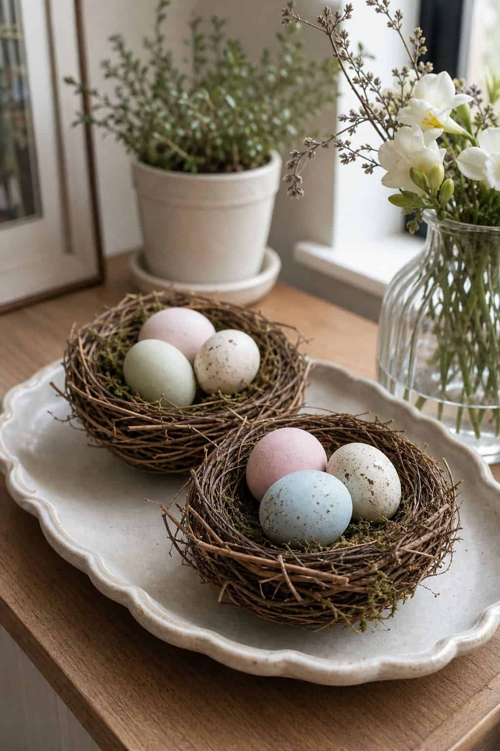 Display Easter Eggs in Natural Nests small apartment idea for Top 16 Easter Decorating Ideas for Small Apartments.