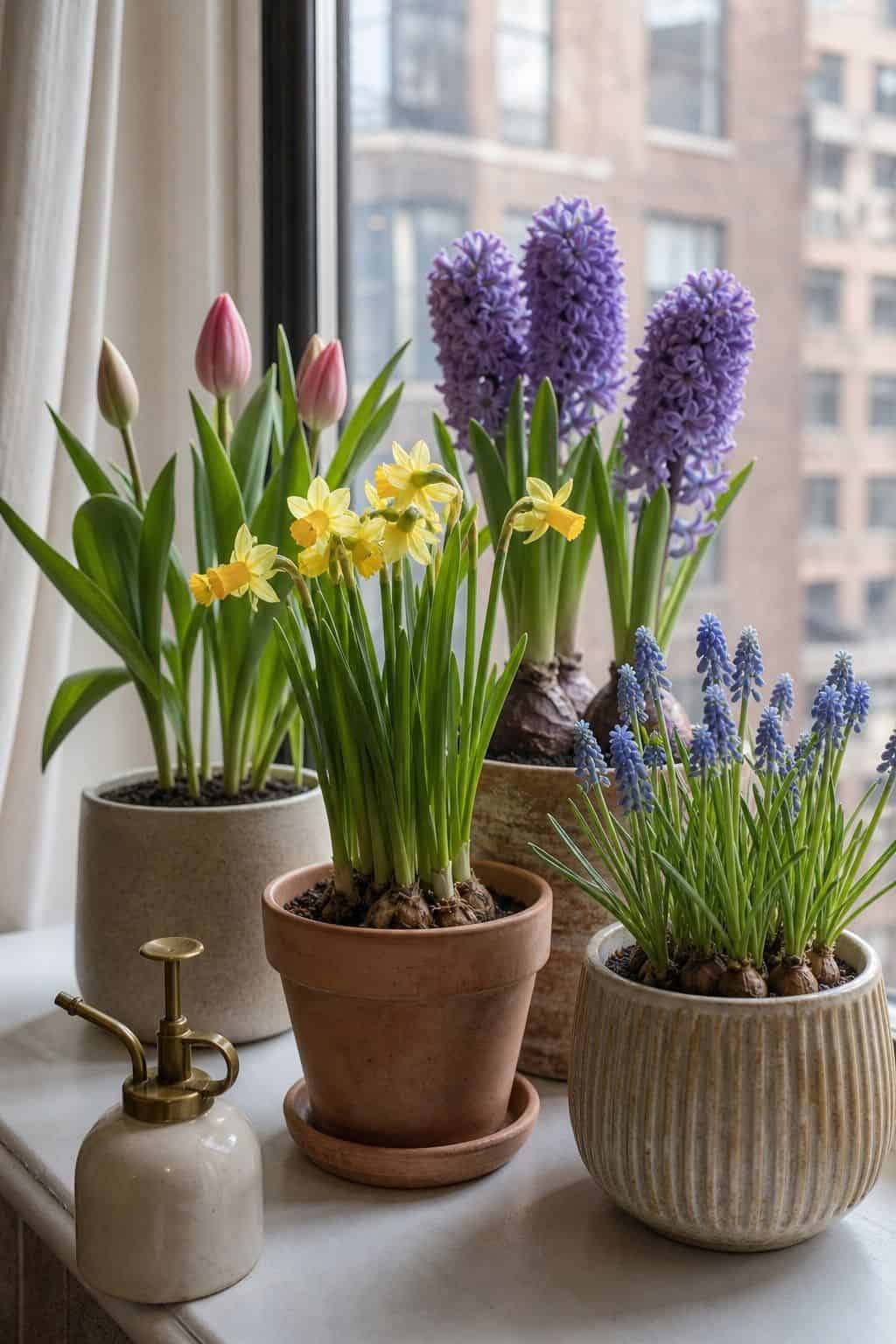 Set Out Potted Spring Bulbs small apartment idea for Top 16 Easter Decorating Ideas for Small Apartments.