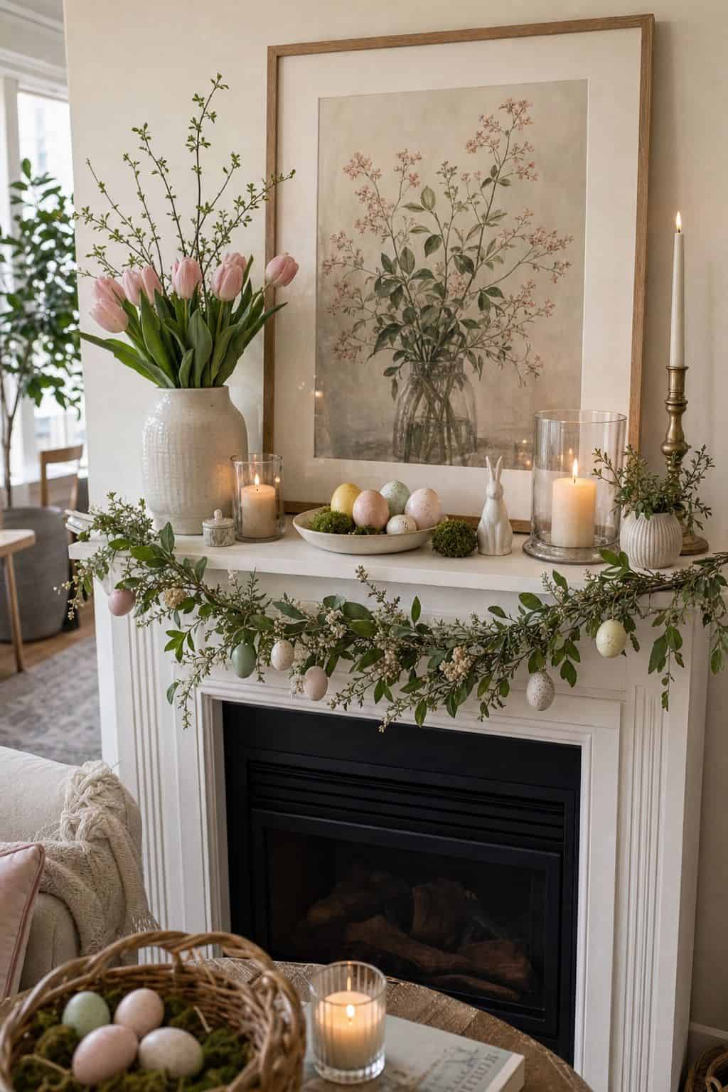 Style the Mantel for Easter small apartment idea for Top 16 Easter Decorating Ideas for Small Apartments.