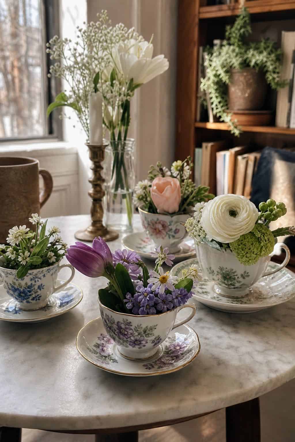 Arrange Flowers in Vintage Teacups small apartment idea for Top 17 Easter Flower Arrangement Ideas for a Fresh Spring Look.