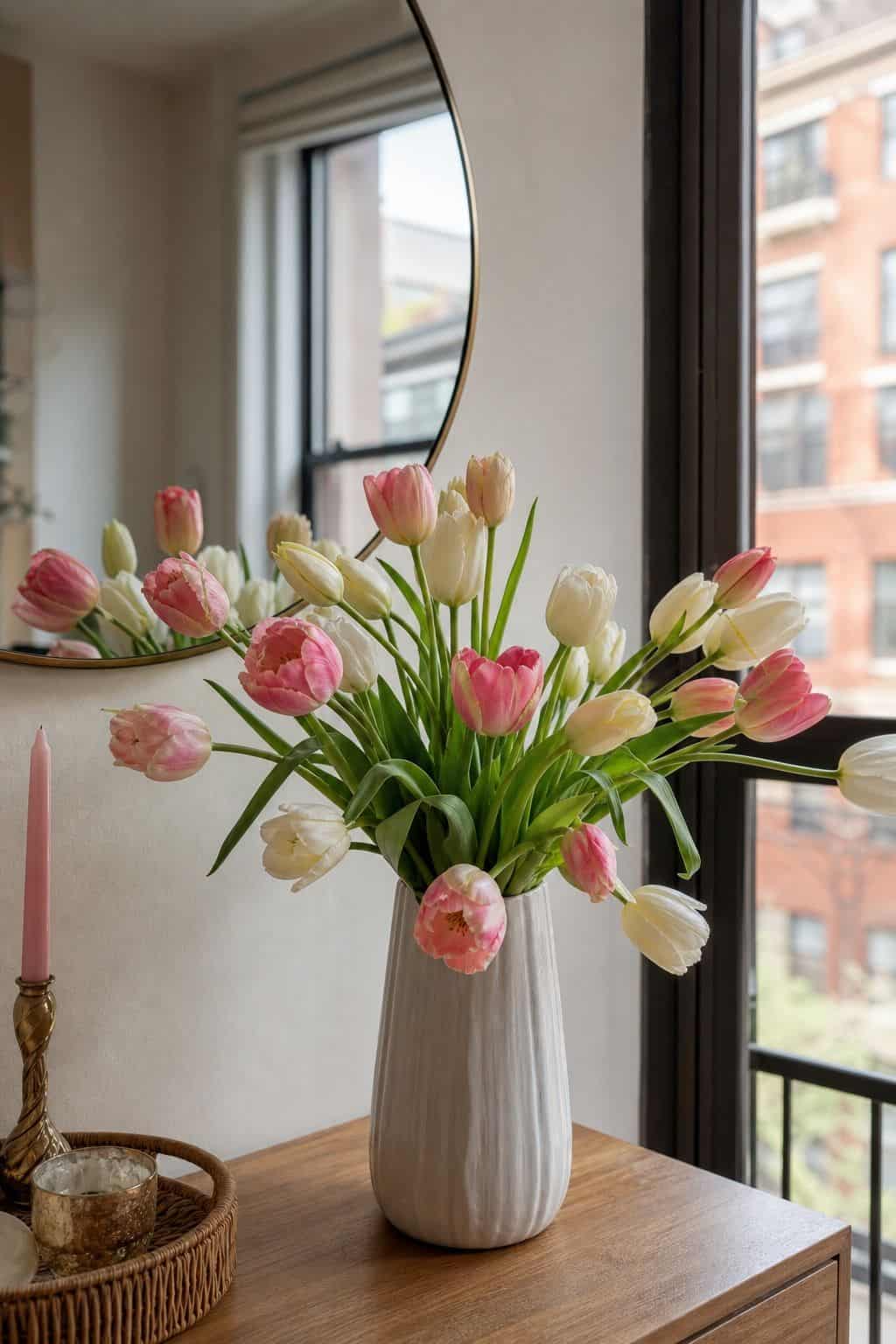 Style a Lush Tulip Arrangement small apartment idea for Top 17 Easter Flower Arrangement Ideas for a Fresh Spring Look.