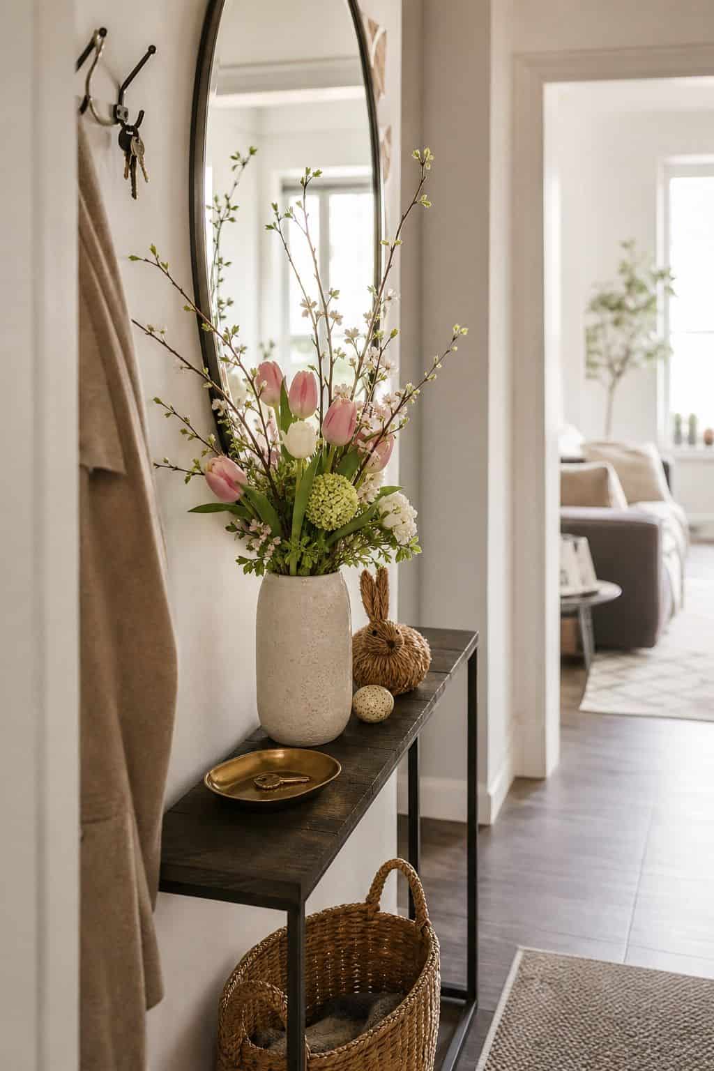 Style an Entryway or Console Arrangement small apartment idea for Top 17 Easter Flower Arrangement Ideas for a Fresh Spring Look.