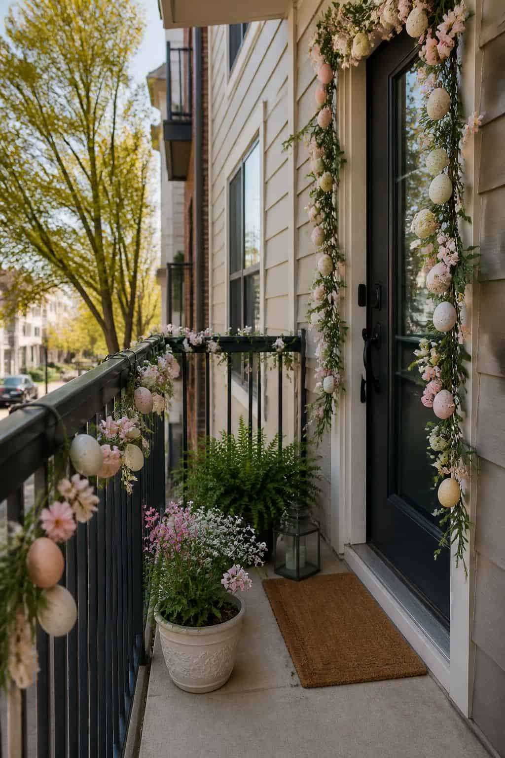 Drape a Pastel Egg or Floral Garland small apartment idea for Top 17 Easter Front Porch Decor Ideas for Apartments and Small Outdoor Spaces.