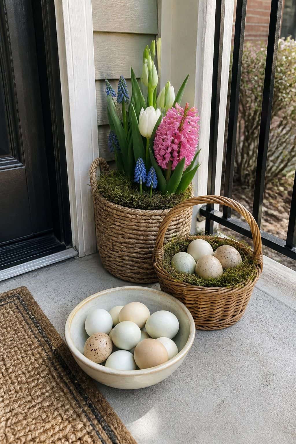 Decorate With Natural and Speckled Eggs small apartment idea for Top 17 Easter Front Porch Decor Ideas for Apartments and Small Outdoor Spaces.