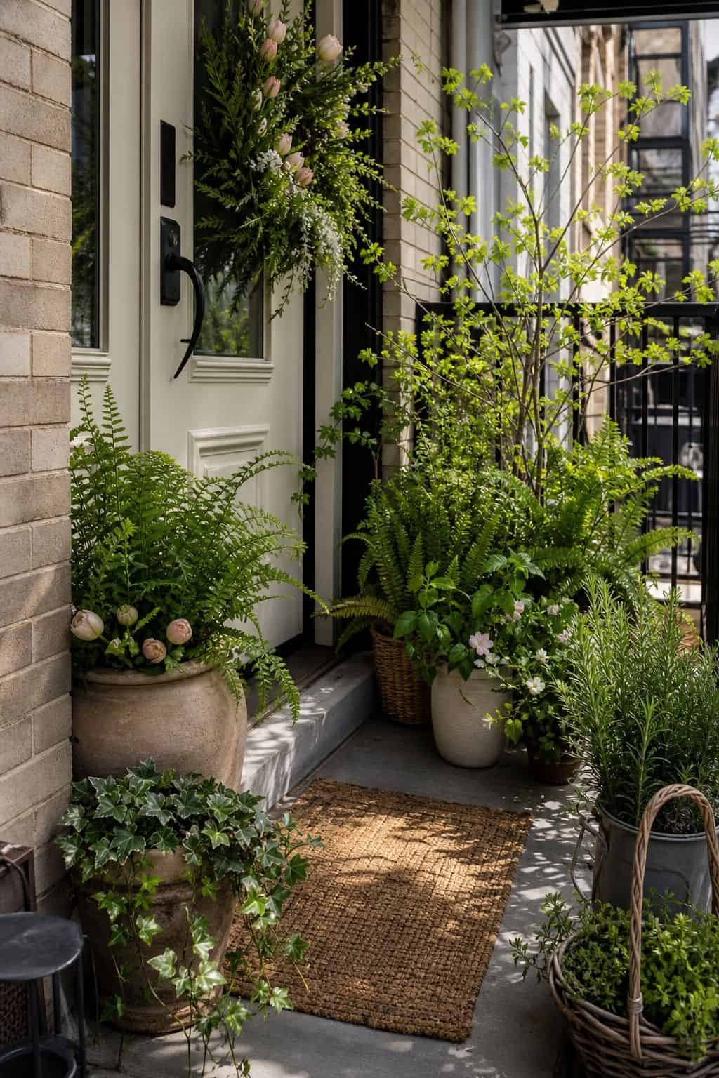 Add Spring Foliage in Varying Shades small apartment idea for Top 17 Easter Front Porch Decor Ideas for Apartments and Small Outdoor Spaces.