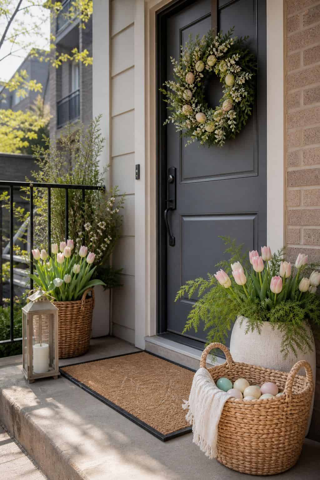 Choose Decor That Carries Through Spring small apartment idea for Top 17 Easter Front Porch Decor Ideas for Apartments and Small Outdoor Spaces.