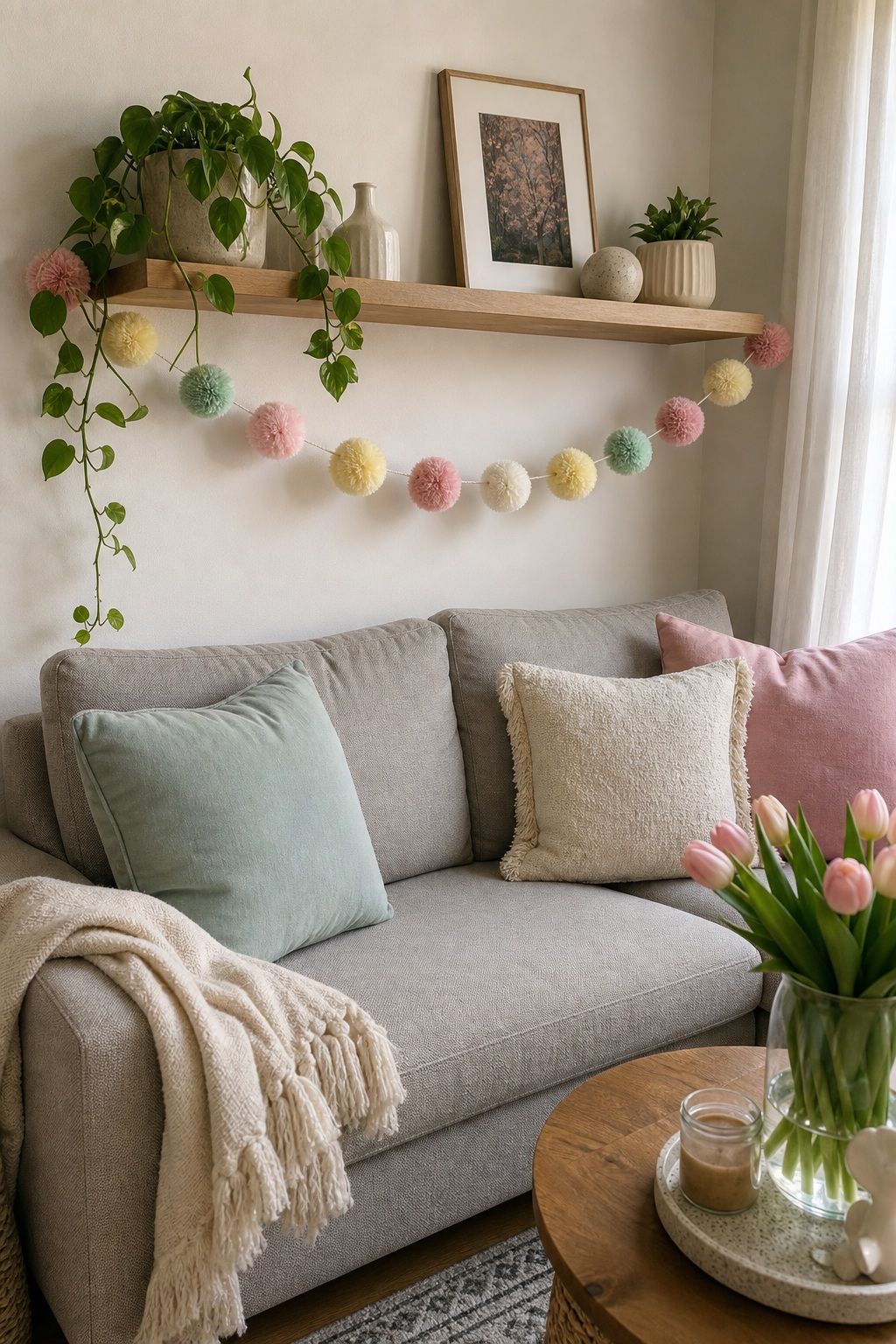 Pom-Pom Garland small apartment idea for Top 17 Easter Garland Ideas for Small Apartments.