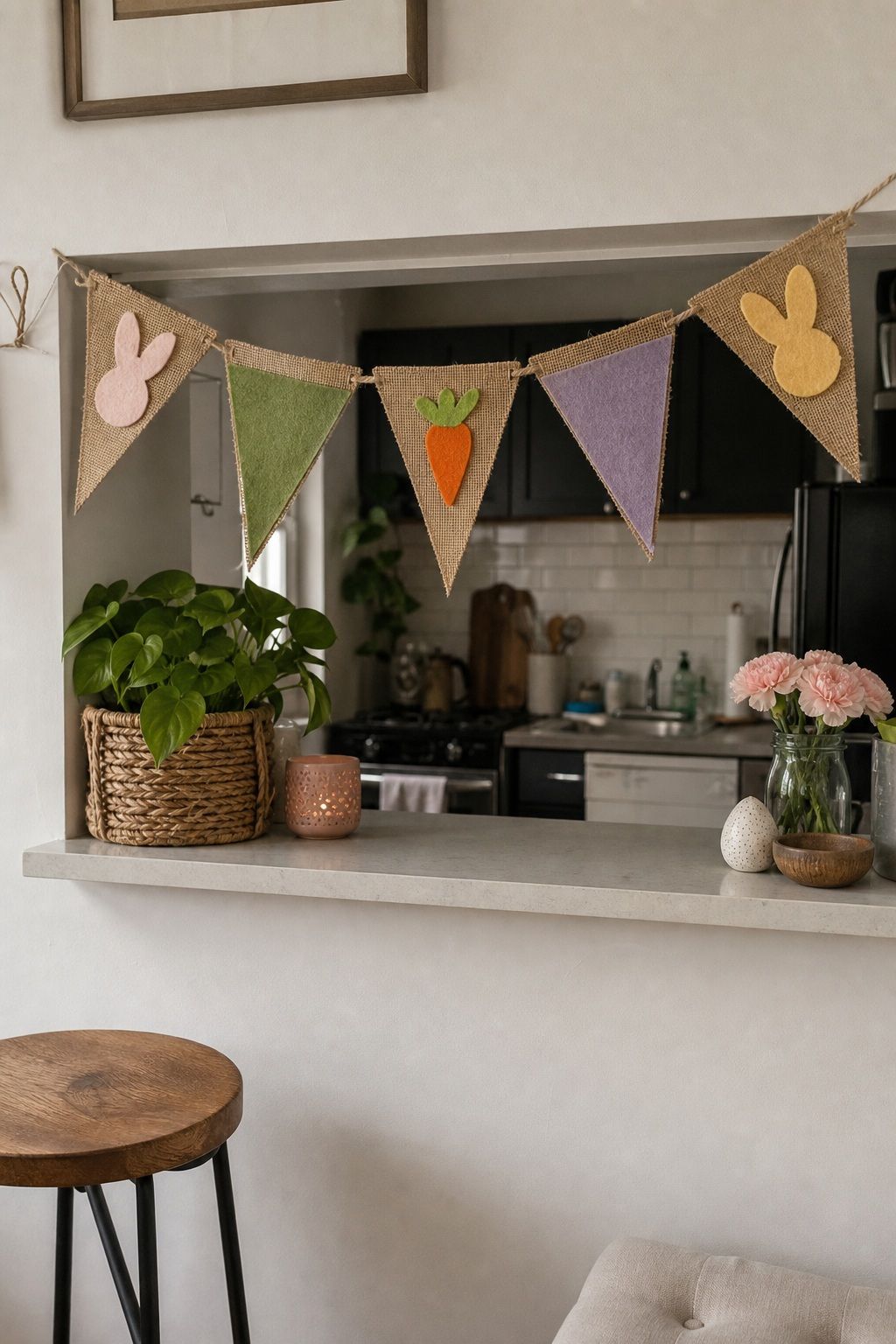 Burlap and Felt Pennant Garland small apartment idea for Top 17 Easter Garland Ideas for Small Apartments.