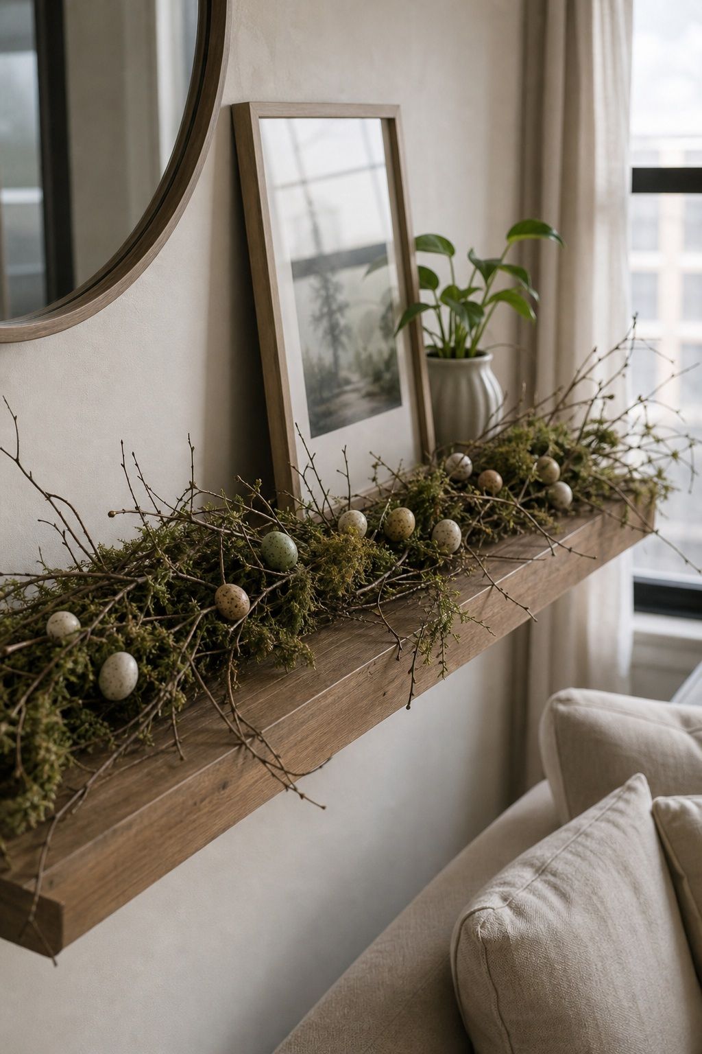 Natural Twig and Moss Garland small apartment idea for Top 17 Easter Garland Ideas for Small Apartments.