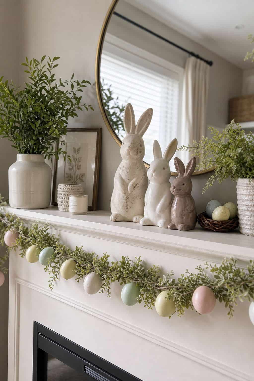 Place Bunny Figurines small apartment idea for Top 16 Easter Mantel Decor Ideas for Small Spaces.