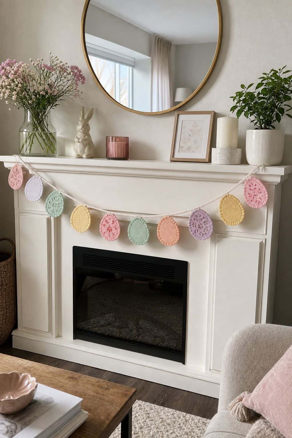 Add a Seasonal Banner small apartment idea for Top 16 Easter Mantel Decor Ideas for Small Spaces.