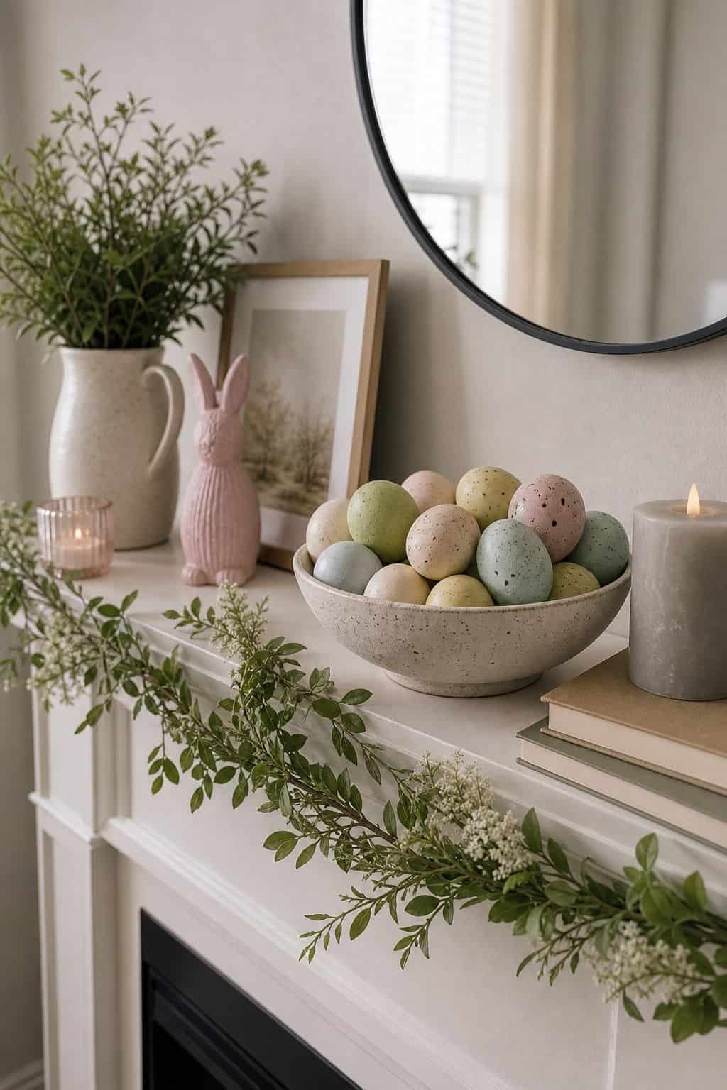 Add a Bowl of Decorative Eggs small apartment idea for Top 16 Easter Mantel Decor Ideas for Small Spaces.