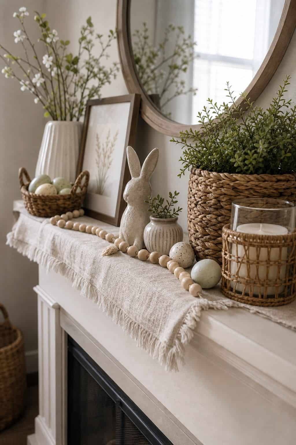 Layer in Natural Texture small apartment idea for Top 16 Easter Mantel Decor Ideas for Small Spaces.