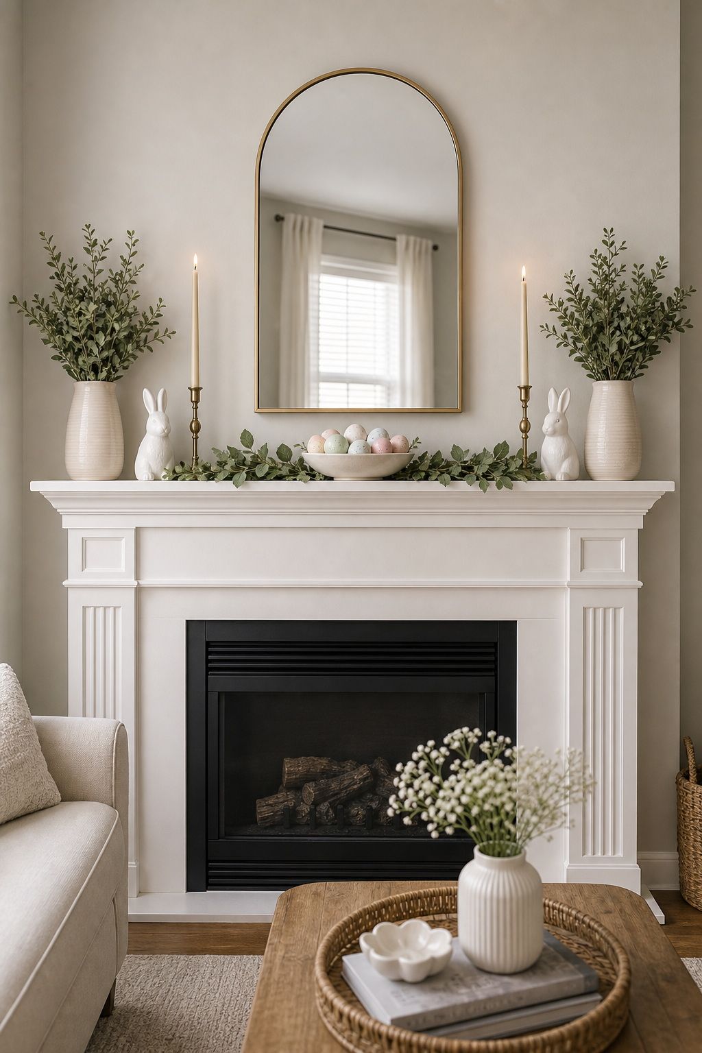 Keep the Display Balanced small apartment idea for Top 16 Easter Mantel Decor Ideas for Small Spaces.