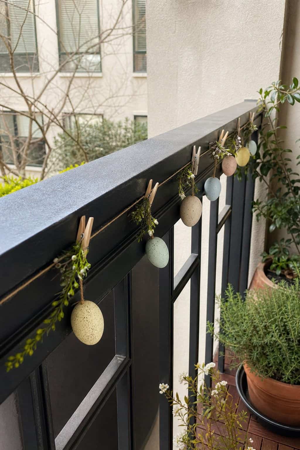 Drape a DIY Easter Egg Garland small apartment idea for Top 16 Easter Outdoor Decoration Ideas for Every Part of Your Home.