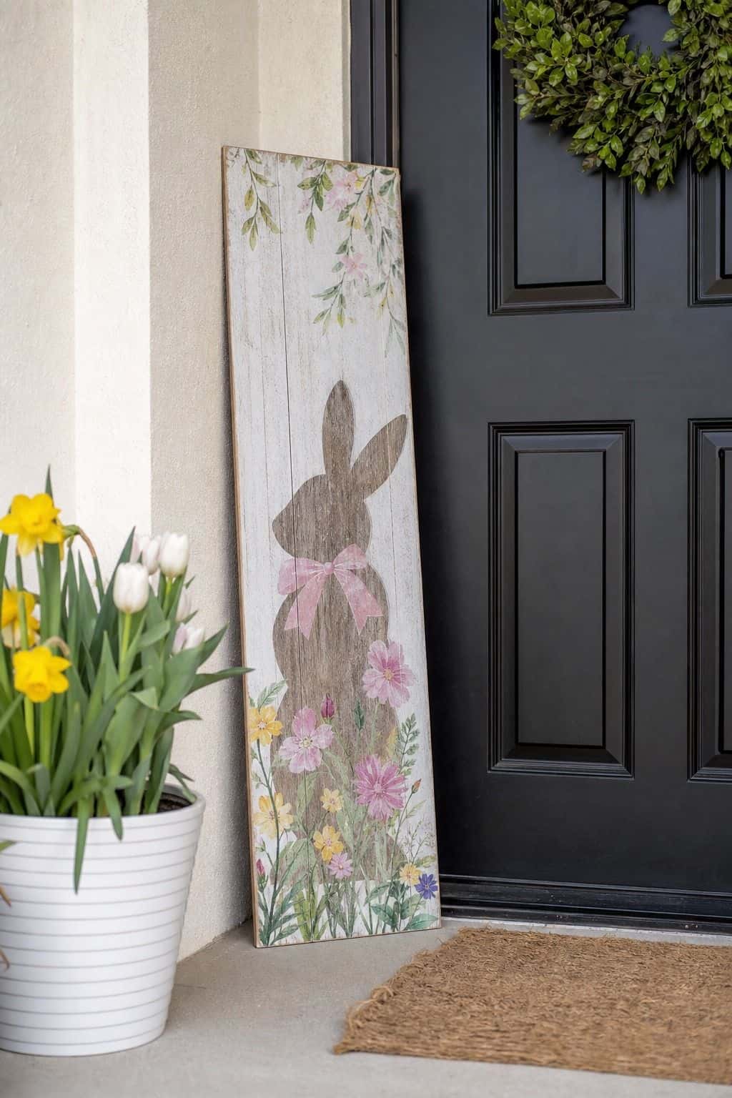 Add an Easter Bunny Porch Sign small apartment idea for Top 16 Easter Outdoor Decoration Ideas for Every Part of Your Home.