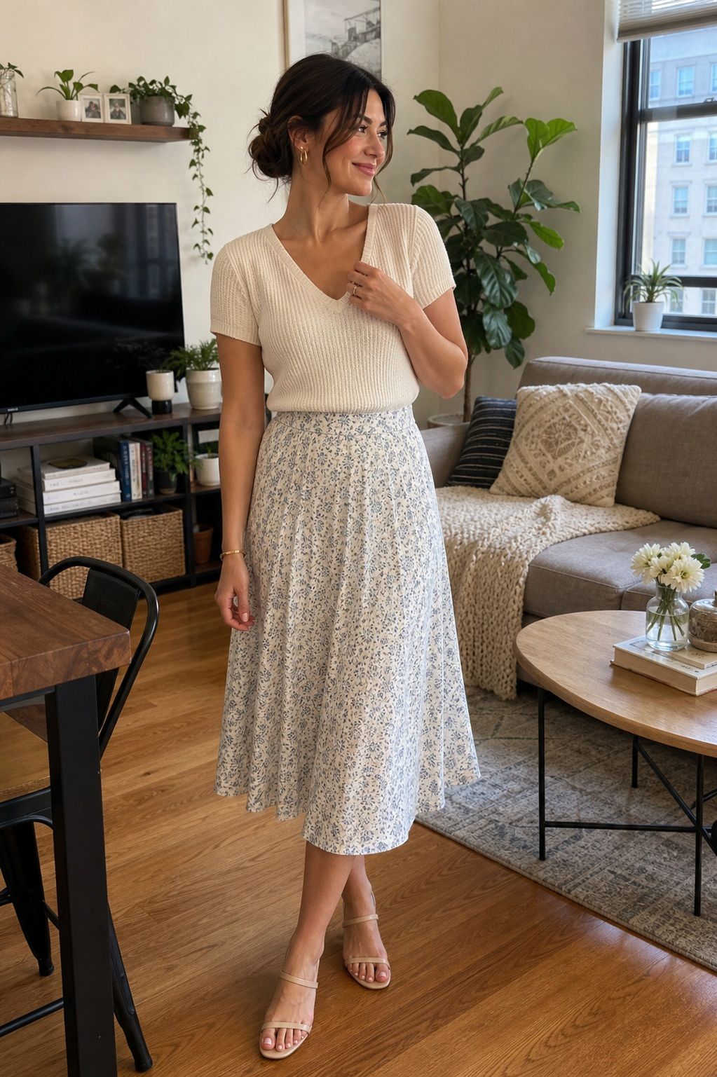 Midi Skirt With a Knit Top small apartment idea for Top 18 Easter Outfit Ideas for Women to Wear This Spring.