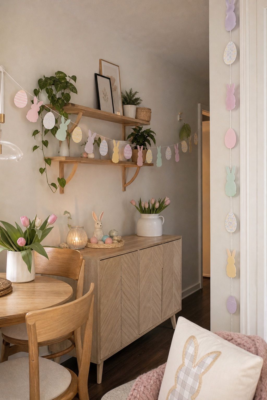 Hang Egg and Bunny Garlands small apartment idea for Top 18 Easter Party Ideas for a Memorable Spring Gathering.