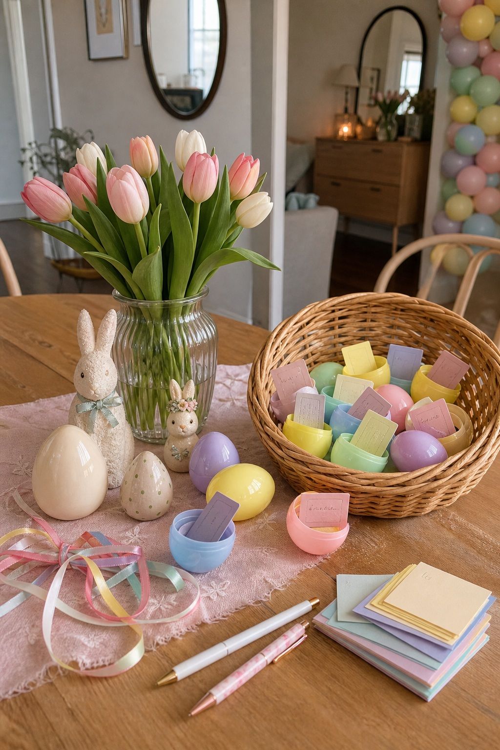 Add Challenge Cards to the Egg Hunt small apartment idea for Top 18 Easter Party Ideas for a Memorable Spring Gathering.