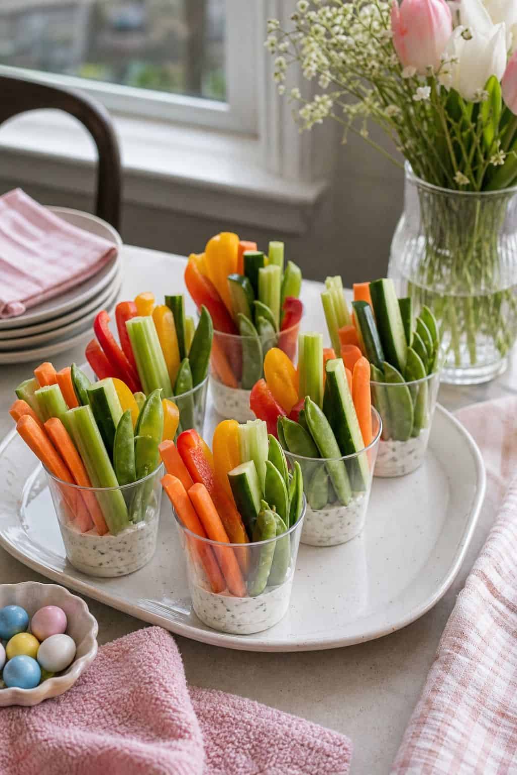 Veggie Cups With Dip small apartment idea for Top 19 Easter Snacks and Appetizers for an Easy Spring Spread.