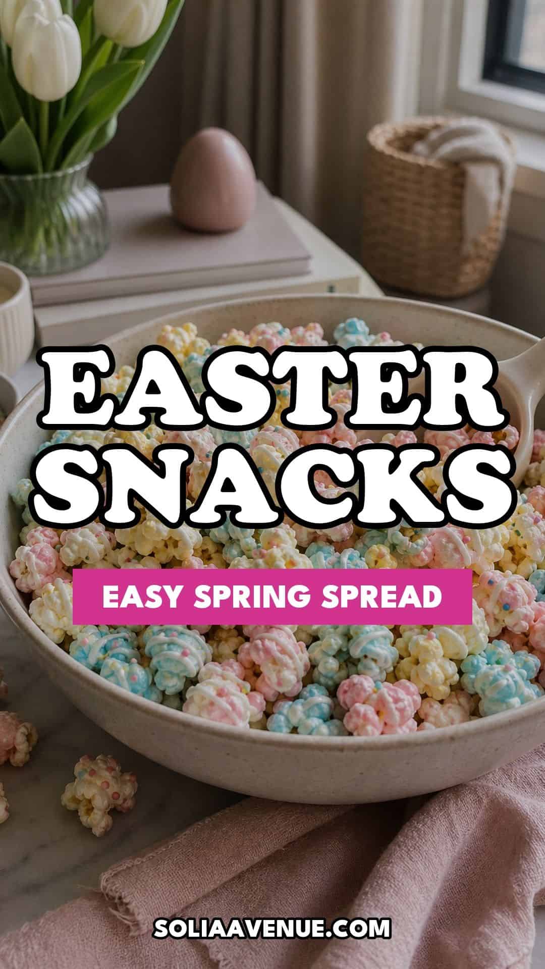 Pinterest pin for Top 19 Easter Snacks and Appetizers for an Easy Spring Spread from Solia Avenue.