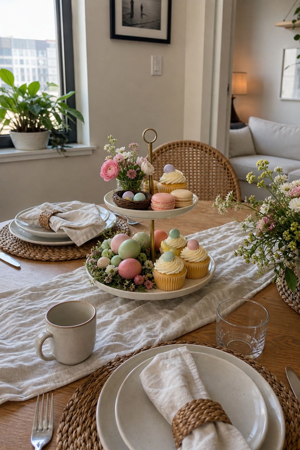 Use a Tiered Dessert Stand small apartment idea for Top 19 Easter Table Decorations to Set a Beautiful Holiday Table for Small Apartments.